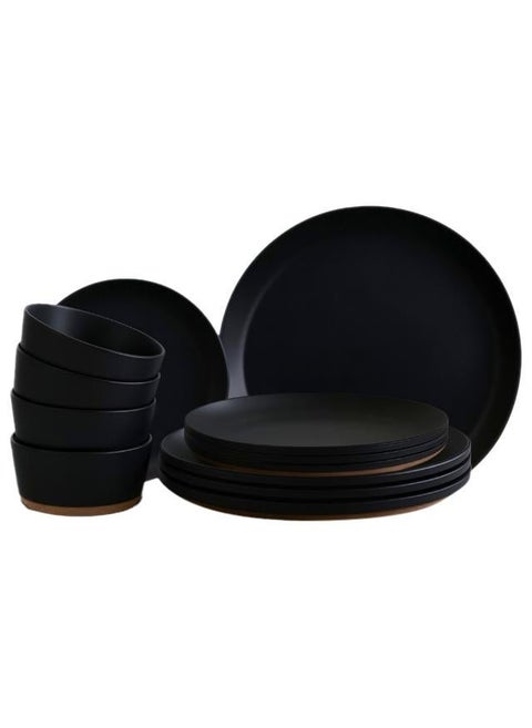 12-Piece Stoneware Dinner Set includes 4 x 10.5" Dinner Plate , 4 x 8" Salad Plate , 4 x 6" Bowl, Serves 4, Black